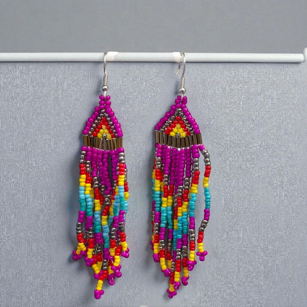 Vibrant Multicolor Beaded Boho Retro Dangling Beaded Earrings